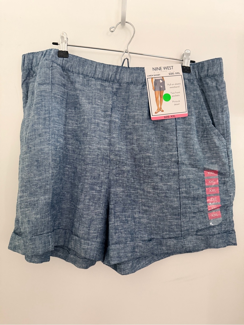 Nine West Chambray Blue Linen-Blend Pull-On Shorts